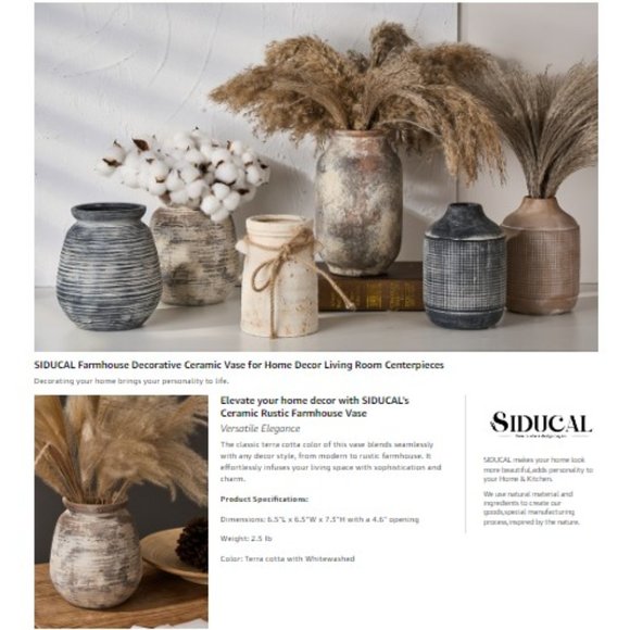 Ceramic Rustic Vase - Whitewashed Terra-Cotta Vase - Farmhouse Pottery Décor - Picture 9 of 9